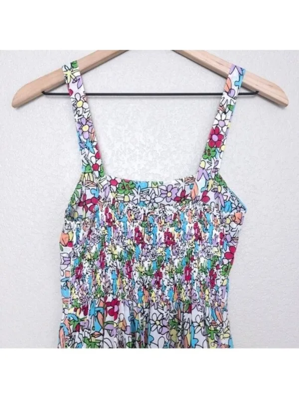 S/W/F Apron Maxi Dress S Lush Floss Multicolor Floral Square Neck Boho Tropical - Image 9