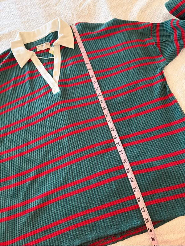 Free People Travis Polo Tee Striped Forest NWT Small - Image 6
