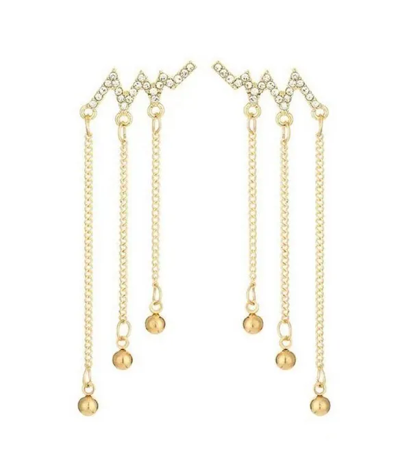 Women's Long Metal Chain Tassel Dangle Drop Earrings Gold - Image 5