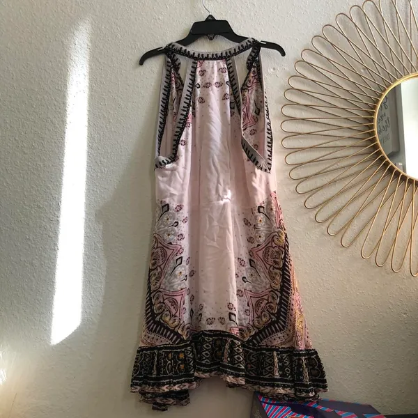 Free People Steal the Sun Mini Dress Tunic Tank Top Sleeveless Blouse Shirt Paisley Pink Size S Measurement in pics - Image 5
