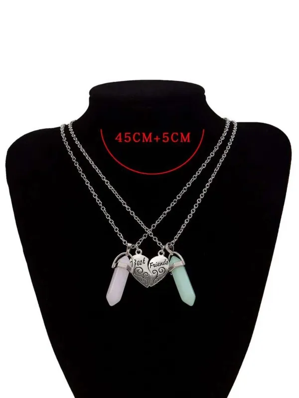 Silver Heart Best Friend Crystal Stone Necklaces - Image 6