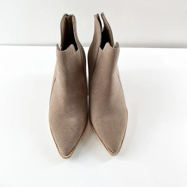 Vintage Havana Collins Suede Pointed Toe Stacked Heel Ankle Booties Tan 6 - Image 5