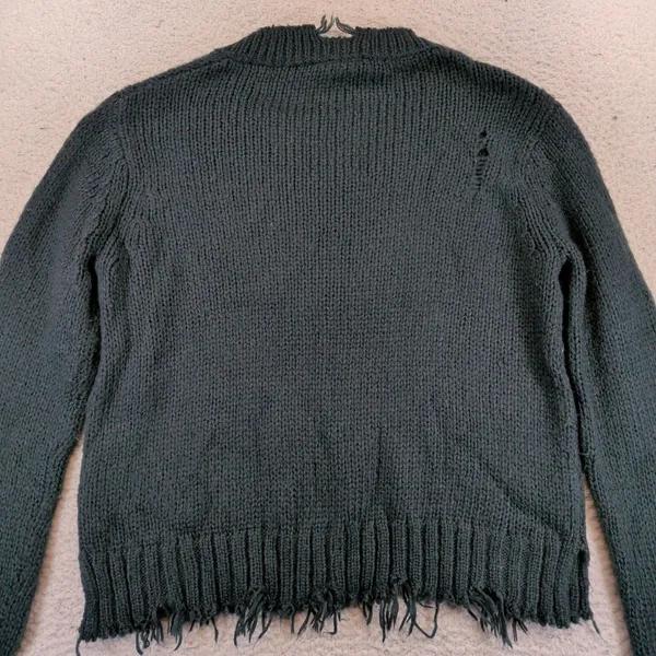 Wooden Ships Paola Buendia Distressed V-Neck Mohair Wool Knit Sweater‎ Green S/M - Image 4