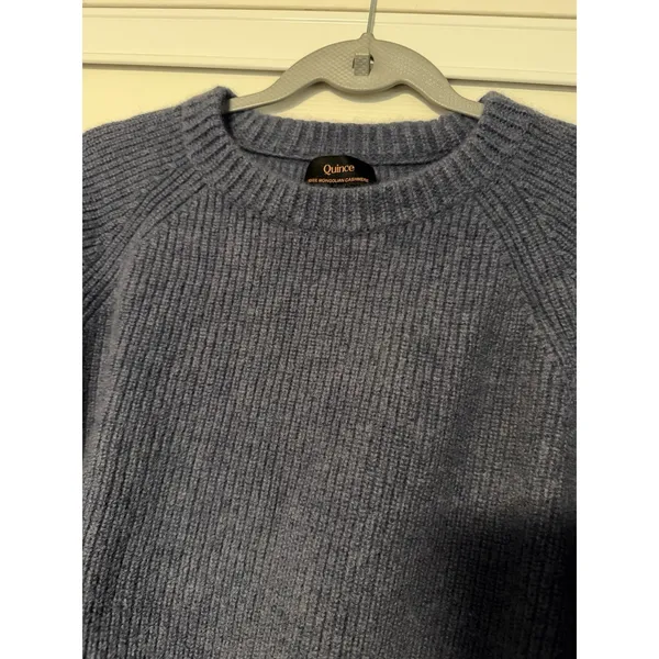 Quince Mongolian Cashmere Fisherman Crewneck Sweater Pullover Copenhagen Blue - Image 3