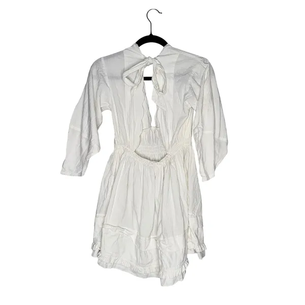 Free People Mini Dress Women XS White Good Smocked Open Back Cotton - Image 4