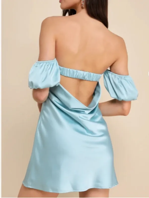 LULUS Date Night Prom Sexy Wedding Cocktail Party Tie Back Cowl Neck Mini Dress - Image 3