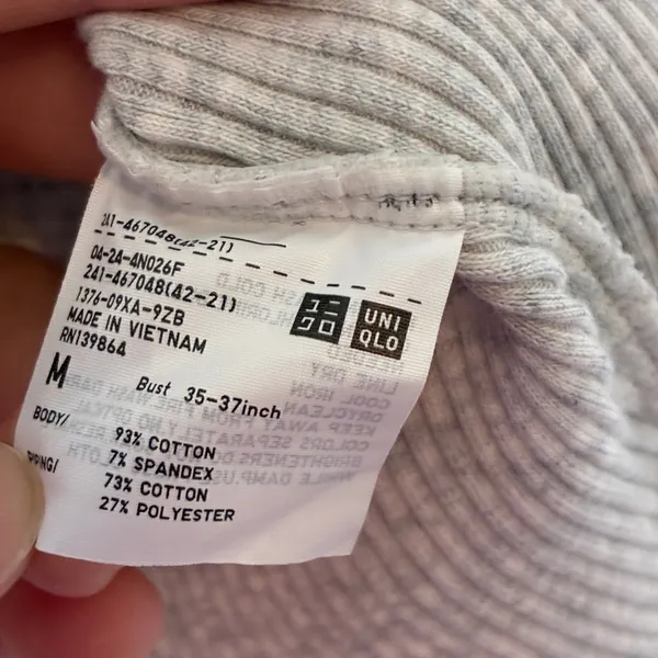 UNIQLO Light Gray Ribbed Knit High Neck Tank Top Cotton Spandex Womens Medium - Image 4