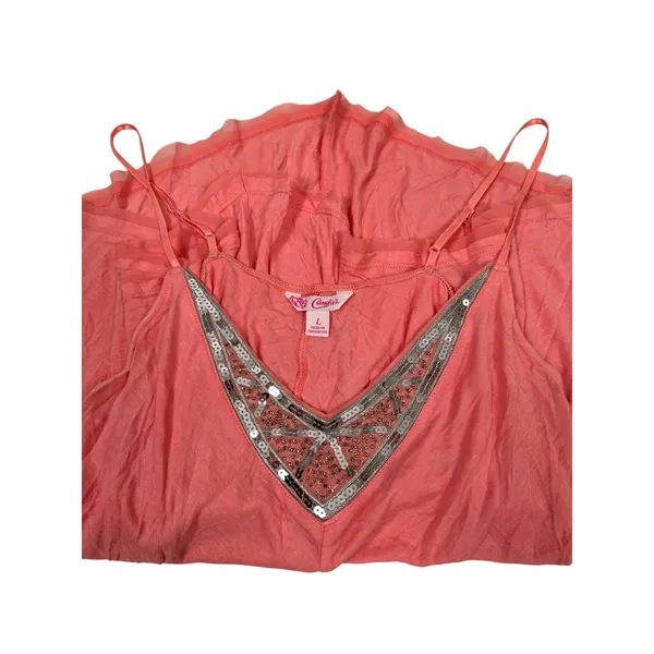 Y2K Candie's Babydoll Cami Tank‎ Top Coral Pink Sequin Fairy Grunge Large - Image 5