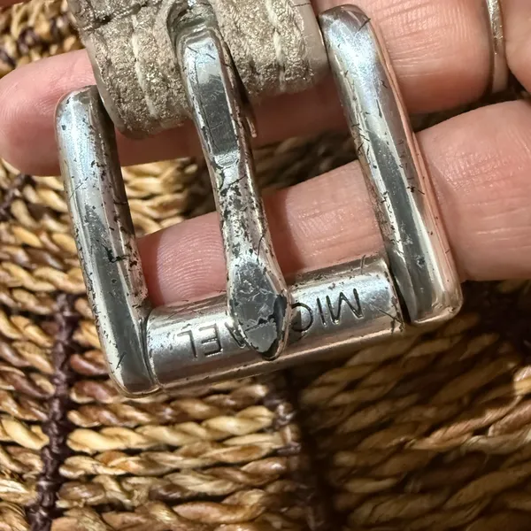 MICHAEL KORS Blue Tan‎ Leather Belt - Silver Roller Buckle SIZE L 43” Diamond - Image 8