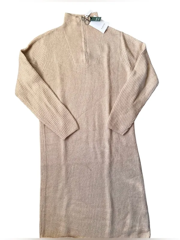 B.young Zip Tan Mock Neck Sweater Dress | Large NWT - Image 2