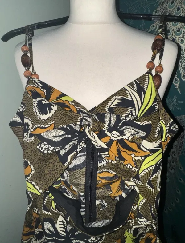 Zara Printed Mini Dress With Cut-Out Detail Tropical Brown Yellow S Small 8 4 36 - Image 9