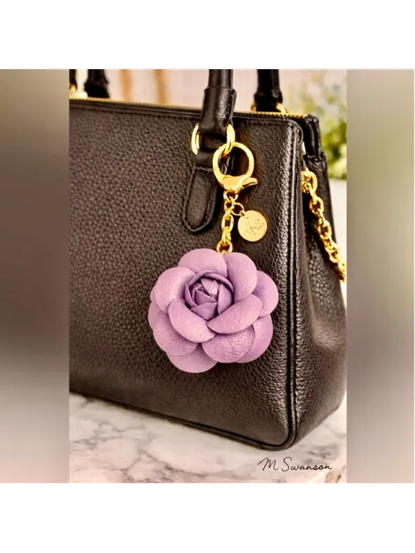 NEW Camellia Rose Bag Charm Keychain Dusty Pink Vegan Leather Floral Charm NWT - Image 2