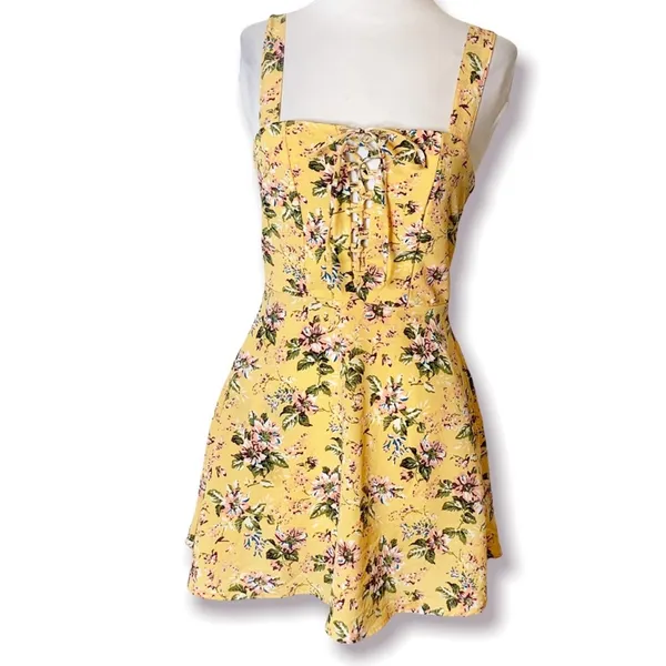 Flynn Skye Leila lace up dress squash floral print sz XS‎ - Image 4