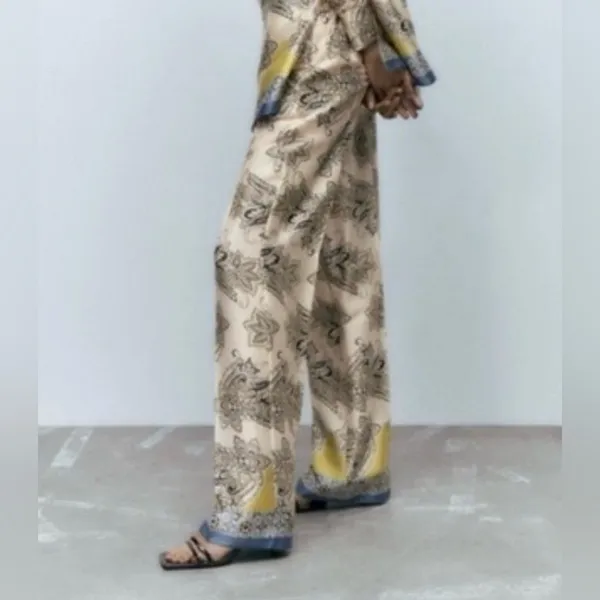 ZARA Multicolored Printed‎ High-Waisted Wide Leg Palazzo Pants Size Small NEW - Image 4