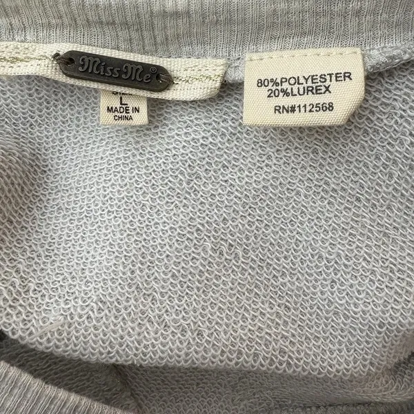 Miss Me Sweater Gray Pullover Long Sleeve Sweat Shirt Owl Knit Womens Large - Image 6