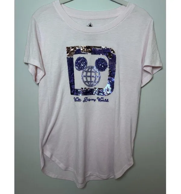 Walt Disney World Parks Pink Purple Sequin Mickey Mouse Short Sleeve Shirt Sz Sm - Image 10