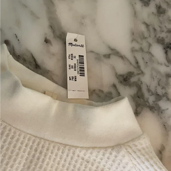 NWT Madewell Mockneck Waffle Sweatshirt Tee XS Ivory Sold Out! Light Stain - Image 8