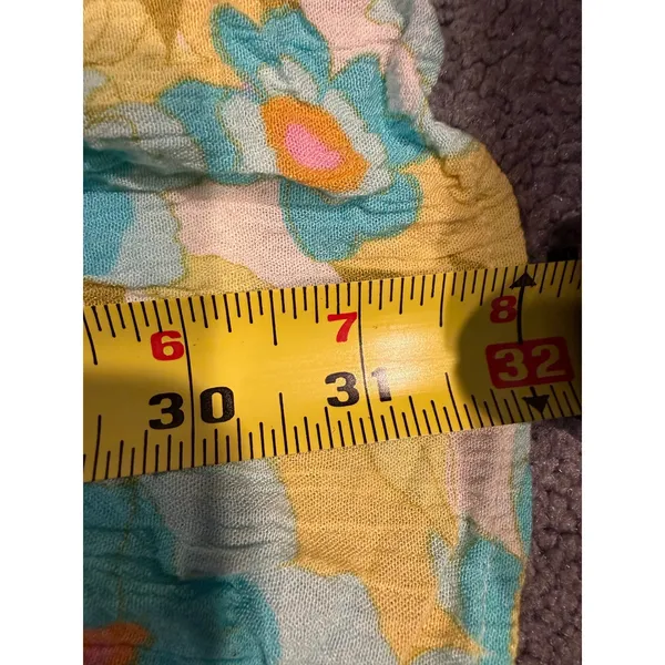 Billabong Floral Smocked Mini Dress Blue Yellow Crinkle Puff Sleeve XS - Image 6