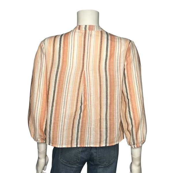 Anthropologie Bishop + Young Coastal Boho Striped Cotton Blouse Orange Cream M - Image 4