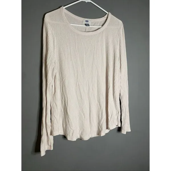 Old Navy White Pink Waffle Knit Scoop Neck Top Size XL - Image 2