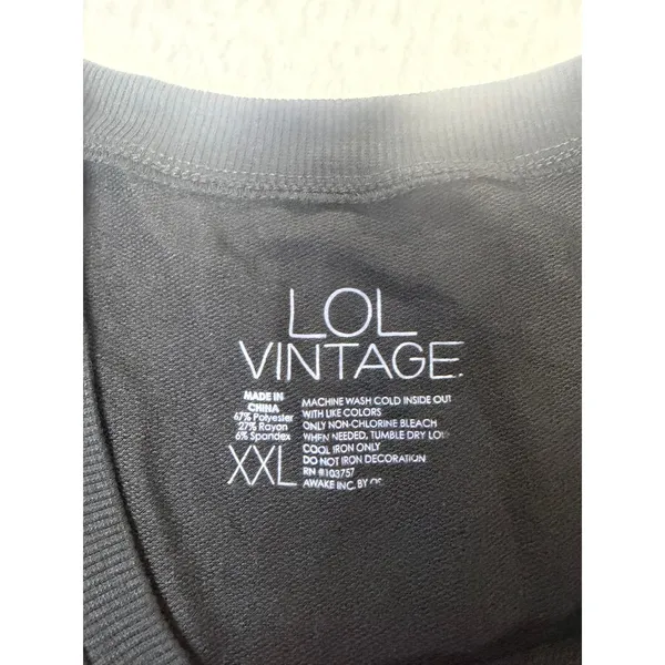LOL Vintage Cabin Fever Graphic Sweatshirt Black Purple XXL High Low Pullover - Image 2