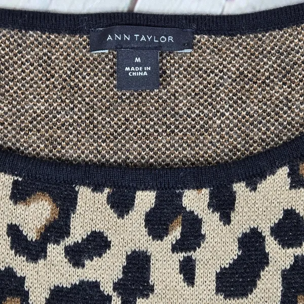 Ann‎ Taylor Leopard Print Wool Blend Knit Sheath Dress Tan Black Medium 485427 - Image 3