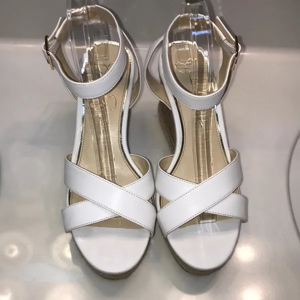 Jessica Simpson Women’s Mallika White Crossover Open Toe Espadrille Wedges - Image 2