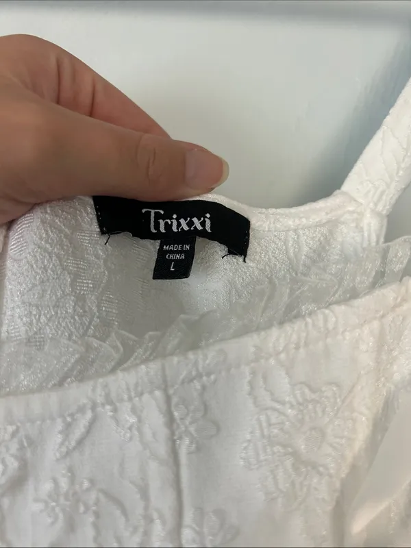 Trixxi White Tiered Eyelet Dress with Ribbon Straps - Image 2