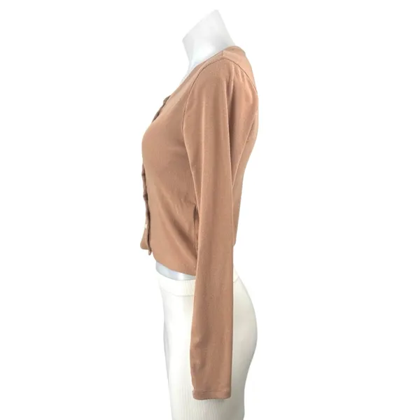 Abercrombie & Fitch Womens Brown Ribbed Knit Long Sleeve Button Up Blouse Top XS - Image 2