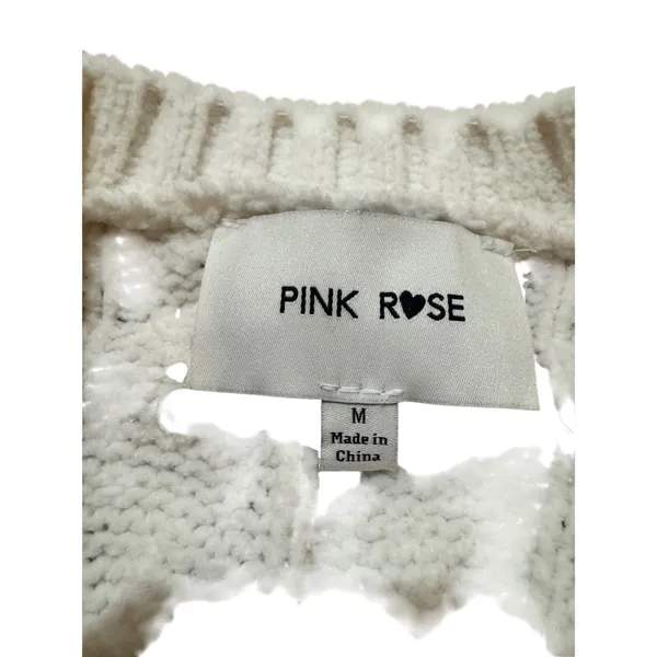 Pink Rose Cream Cable Knit‎ Cropped Sweater – Size M - Image 2