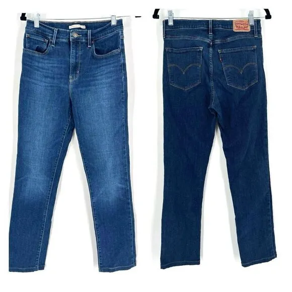 Levis Womens Stretch H Rise Straight Jeans Blue Denim Medium Wash Size 6 size 29 - Image 2