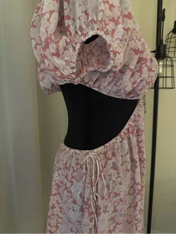 NWT Sabo Skirt Eilish Peony Floral Cut Out Mini Dress Pink Puff Sleeve S - Image 6