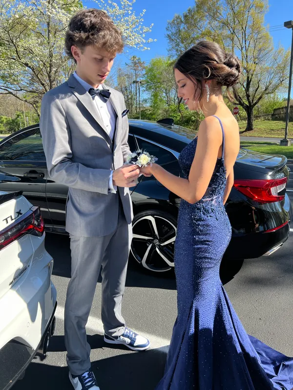 Sherri Hill Prom Dress Blue Navy Backless Sparkly - Image 3