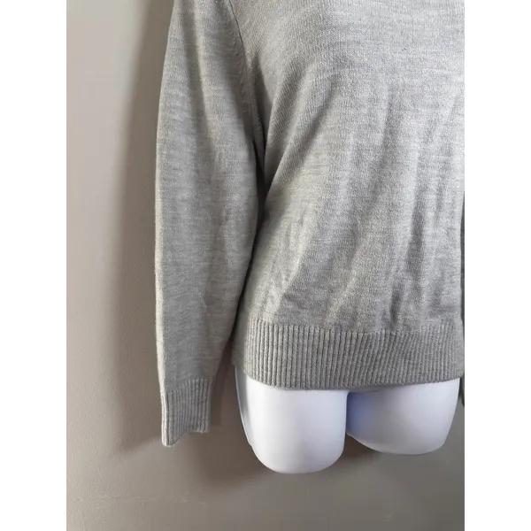 Banana Republic Gray Mock Neck Pullover Sweater Size L Heather Knit Side Slit‎ - Image 3