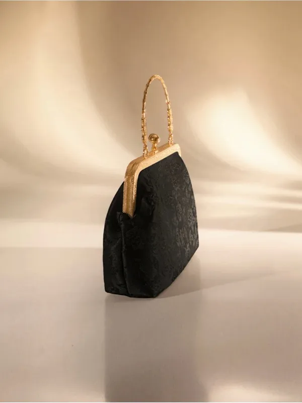 SHEIN Black Jacquard Evening Clutch with Gold Frame - Image 3