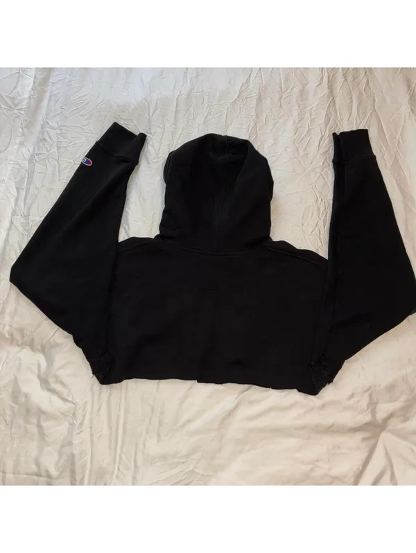 Champion Hoodie Black Cropped New York City Fuhgeddaboudit Size L - Image 5