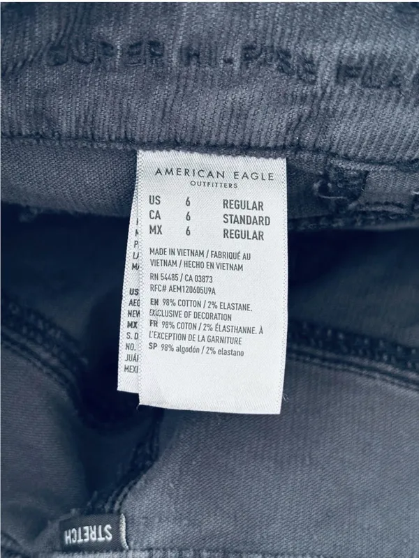 AE American Eagle Corduroy Super High-Waisted Flare Pant GREY size 6 (14" x 29") - Image 5