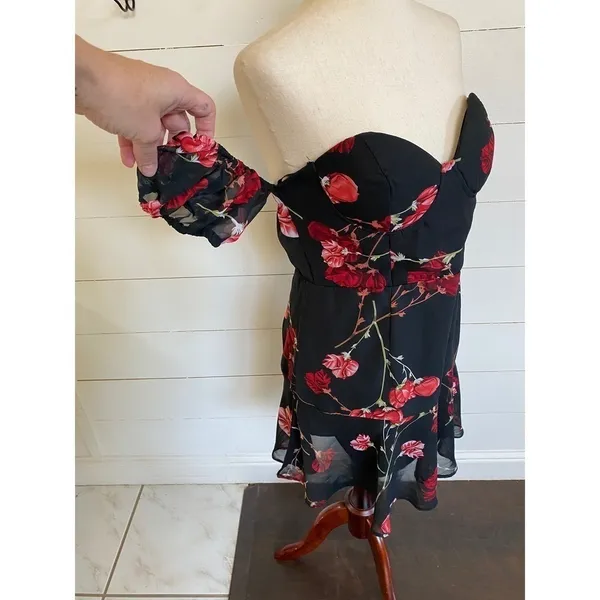 White Fox Black Red Floral Rose Off Shoulder Mini Dress Bustier‎ Large L - Image 6
