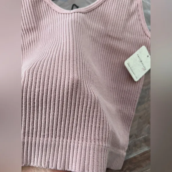 Free People Ribbed Pink V-Neck Tank Top M - Image 6