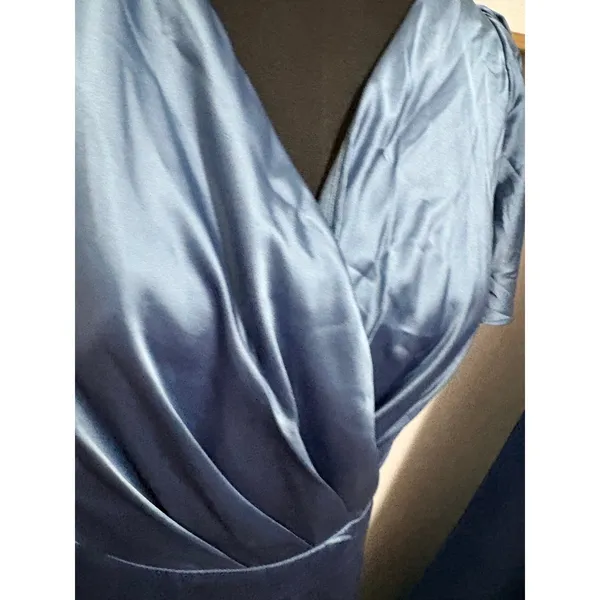 DB‎ Studio Celebrate Blue Satin Cowl Back Flutter Sleeve Maxi Dress 14 - Image 2