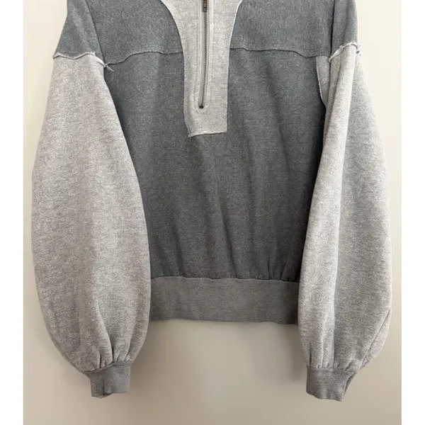 We The Free x Free People‎ Kassey Half Zip Sweatshirt Two Tone Gray Size Medium - Image 5