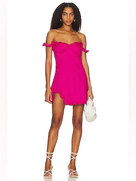 Line & Dot Penelope Off Shoulder Floral Mini Dress Fuschia Pink Medium NEW $127 - Image 3