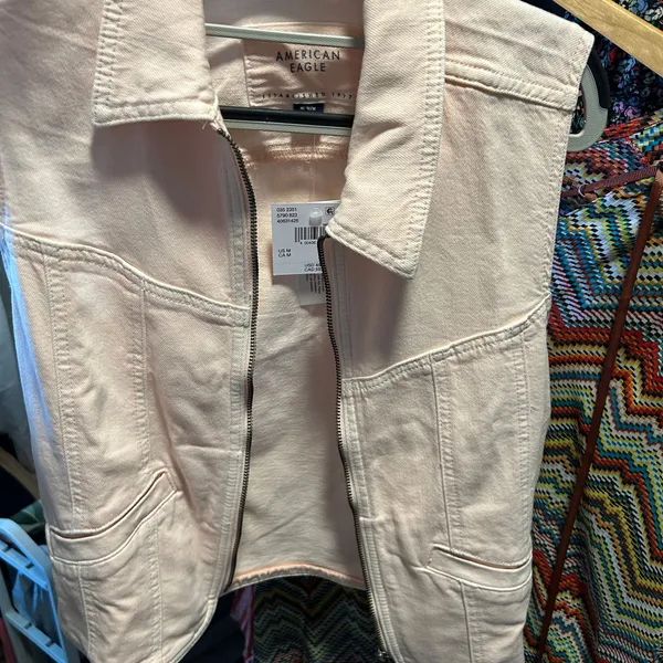 American Eagle Women's Denim Pink Jean Vest Biker Trucker Sz XL. Pre-Owned - Image 2