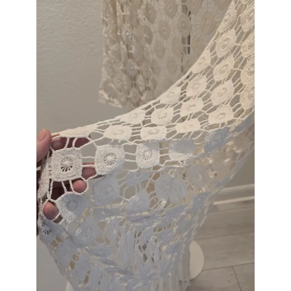 Rebellion Again Crochet Fringe Kimono Duster Cardigan Cream Ivory Women Size S - Image 4