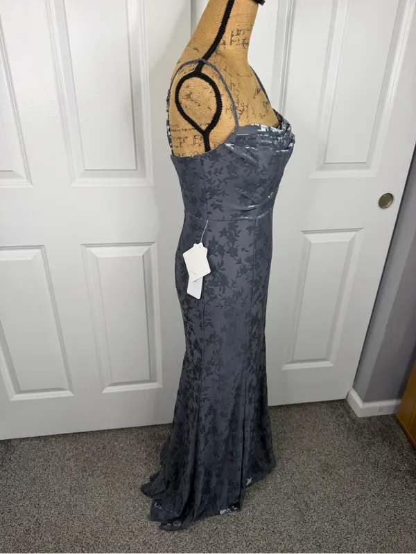 Azazie Atelier Sz 4 Blue Floral Satin Cowl Neck Mermaid Formal Gown NWT - Image 5