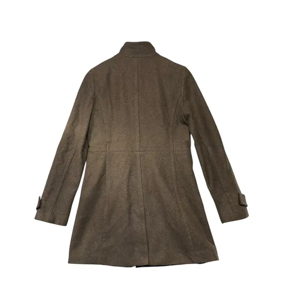 Banana Republic Brown Italian‎ Fabric Ruffle Trim Funnel Neck Wool Coat Womens M - Image 9