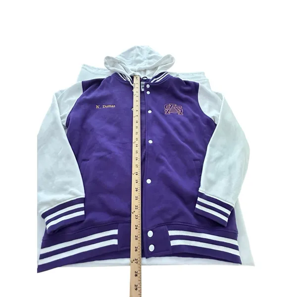 SA Hoodie Varsity Letterman Jacket XL Fleece Snap Bomber Purple Unisex‎ #UV9-1 - Image 11