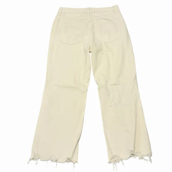 VERVET Women's Beige Denim Jeans Size 28 High Rise Wide-Leg Distressed Raw Hem - Image 2