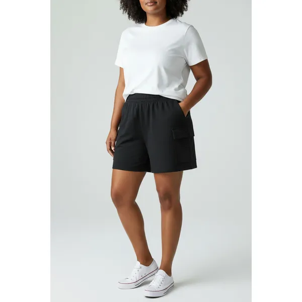 DKNY Womens Cargo Shorts Size L Black French Terry High Rise Pull On Comfort - Image 3