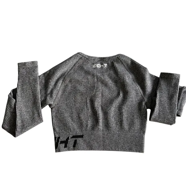Echt Arise‎ Comfort Crop Top Long Sleeve Ribbed Athleisure Gray XS - Image 6